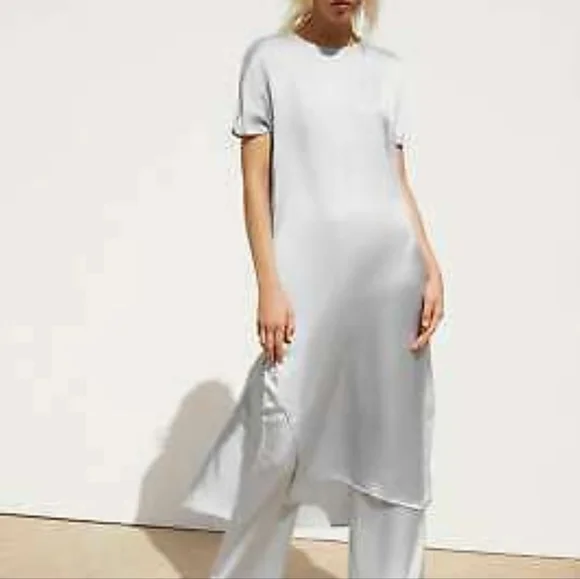 Zara | Dresses | Zara Silver Satin Midi High Low Dress With Pockets |  Poshmark